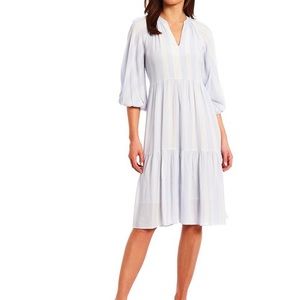 Gibson Latimer Dress size L blue and white stripes midi dress
